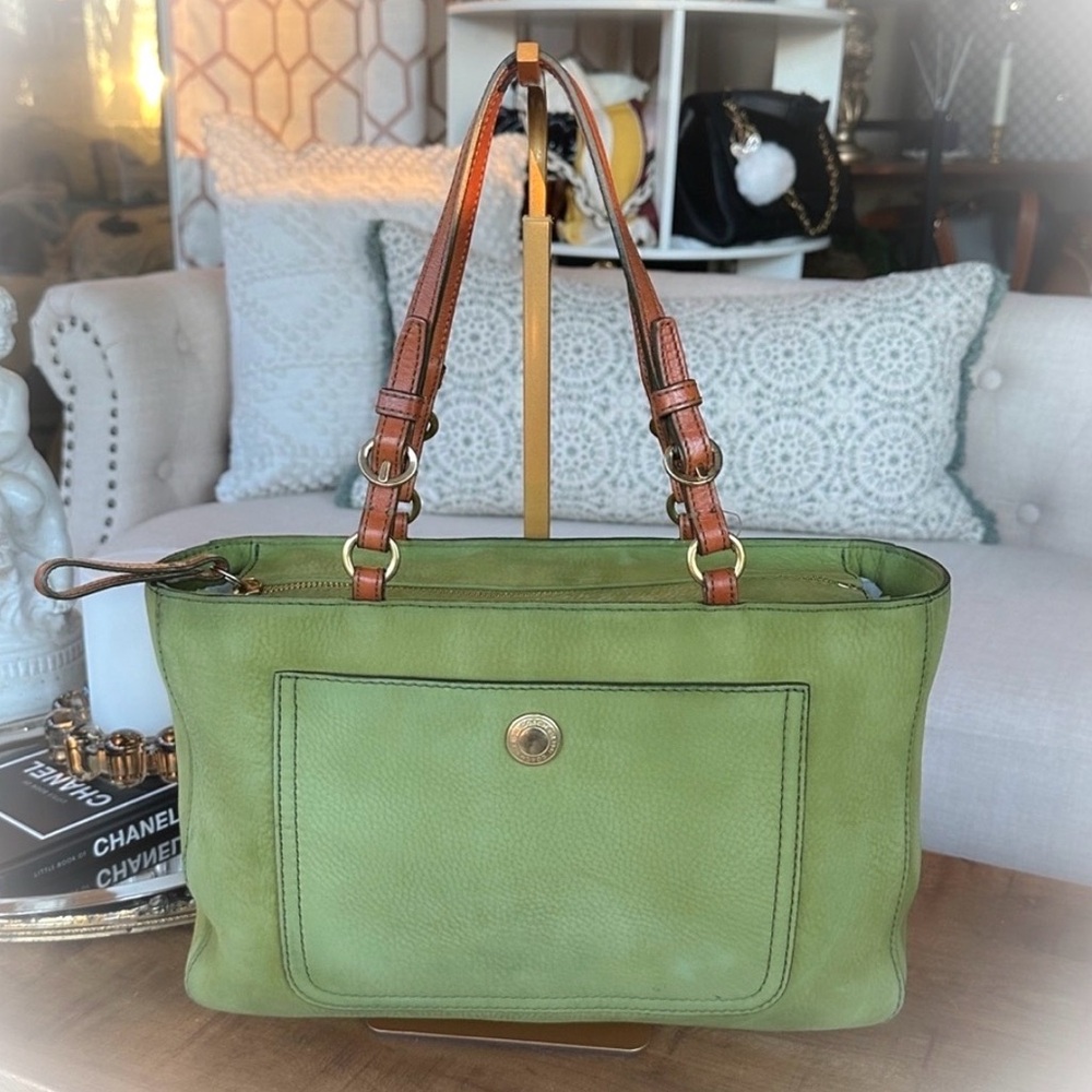 Vintage COACH Chelsea Tote Lime Green Nubuck - Picture 4 of 16